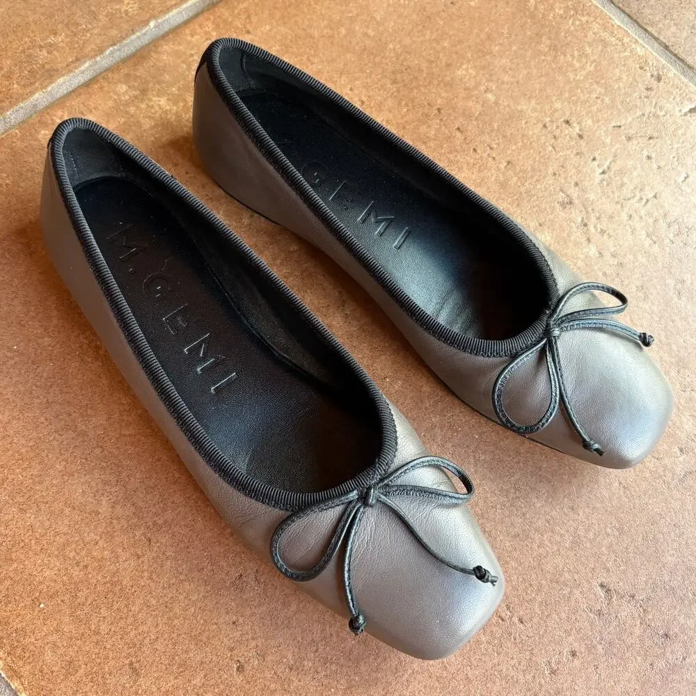 M.Gemi The Danza Taupe Leather Square Toe Mini Wedge Ballet Flat EU 36.6/US 6